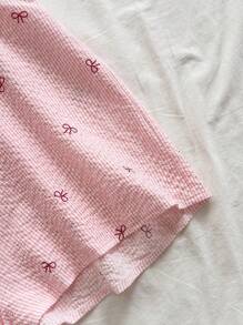 Soleia 女士节日、狂欢节、海滩巡航度假连体衣，粉色和白色条纹蝴蝶结设计，褶皱前扭后宽松连体衣，适合派对、约会、下午茶、夏季服装 - 彩色 - 查看 3