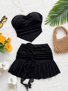 Soleia Women Two Pieces Outfits For Daily Wear Skirt And Top Set Tube Top Sets Beach Skirt Set - Black - View 7