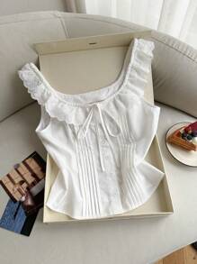 SHEIN EZwear 白色梭织女式T恤，时尚适合夏季 - 白色 - 查看 5