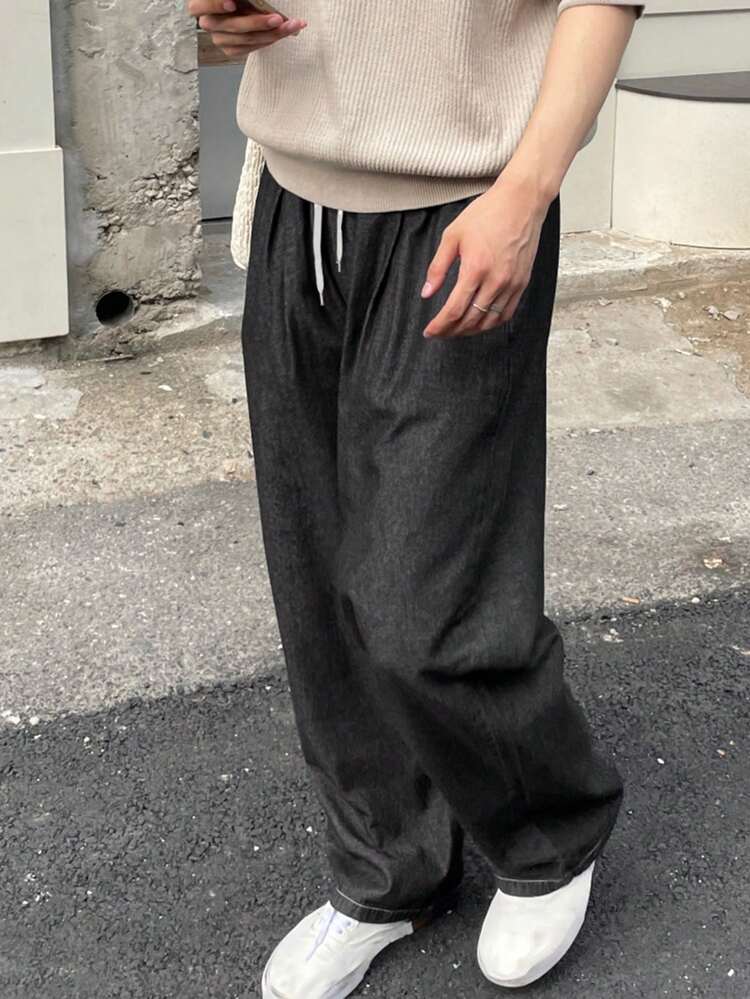 Spring Men's Color Block Drawstring Waist Denim Jeans