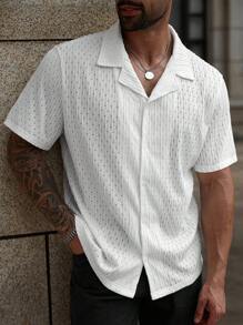 Manfinity Homme Áo sơ mi nam tay ngắn cài nút phía trước cỡ lớn, mùa hè - trắng - Xem 7