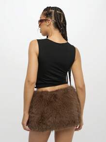 SUMWON WOMEN 豹纹无袖背心，缺口领口，纽约标志，都市街头风格，短款，动物图案