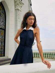 Briarwyn Woven Off-Shoulder Backless Dress For Women - Blue - View 3