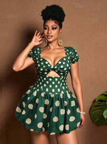 Maweii 大码女式圆点甜心领短袖泡泡裙