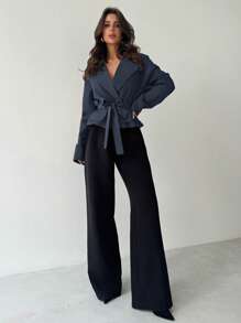 Firerie 秋冬新款卡其色立体口袋腰带女士薄款风衣外套 - 藏蓝色 - 查看 7