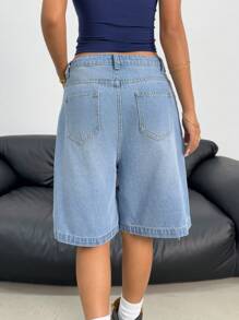 SHEIN Teen Girls Y2K Fashion Streetwear Light Blue Washed Denim Loose Baggy Low Waist Bermuda Wide Leg Long Shorts Denim Baggy Long Short,Girls Summer Beach Boho Vacation Shorts, Summer Concert Festival Casual Rave Outfits, Girls Summer Brunch Church Graduation Outfits,Streetwear Back To School Outfits