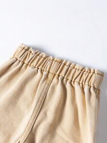 Baby Girl Distressed Medium Wash High Rise Elastic Waist Relaxed Wide Leg Denim Jeans - Khaki - View 5