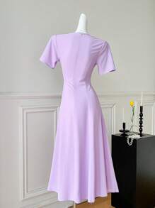 SHEIN Clasi Abito elegante da cerimonia con vita stretta, scollo a V, stile francese, nuova collezione primavera/estate 2025