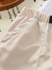 2025 Spring & Summer New Collection Boys Toddler Khaki Mountain Peak & Letter Logo Printed Loose Shorts, Made Of Soft Fabric, Versatile & Comfortable For Sports, Jogging, Playing Football, And Everyday Casual Wear - Khaki - View 6