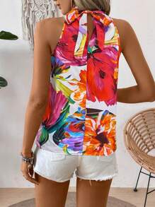 Breezaya Women's Round Neck Sleeveless Printed Elegant & Stylish Shirt With Back Tie For New Year Clothes - Red - View 2