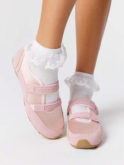 Kawaii Leichte rosa Mary Jane Ballerinas mit Schnallenverschluss, Lässige Schuhe und bequeme Sneaker für Damen