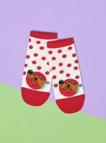 SCOOBY-DOO X SHEIN 1 par de meias femininas fofas com estampa de bolinhas e cachorro de desenho animado