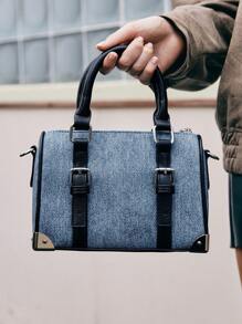 SHECARRY Women's Large Capacity Denim Effect Handbag For Daily Commute - Blue - View 7