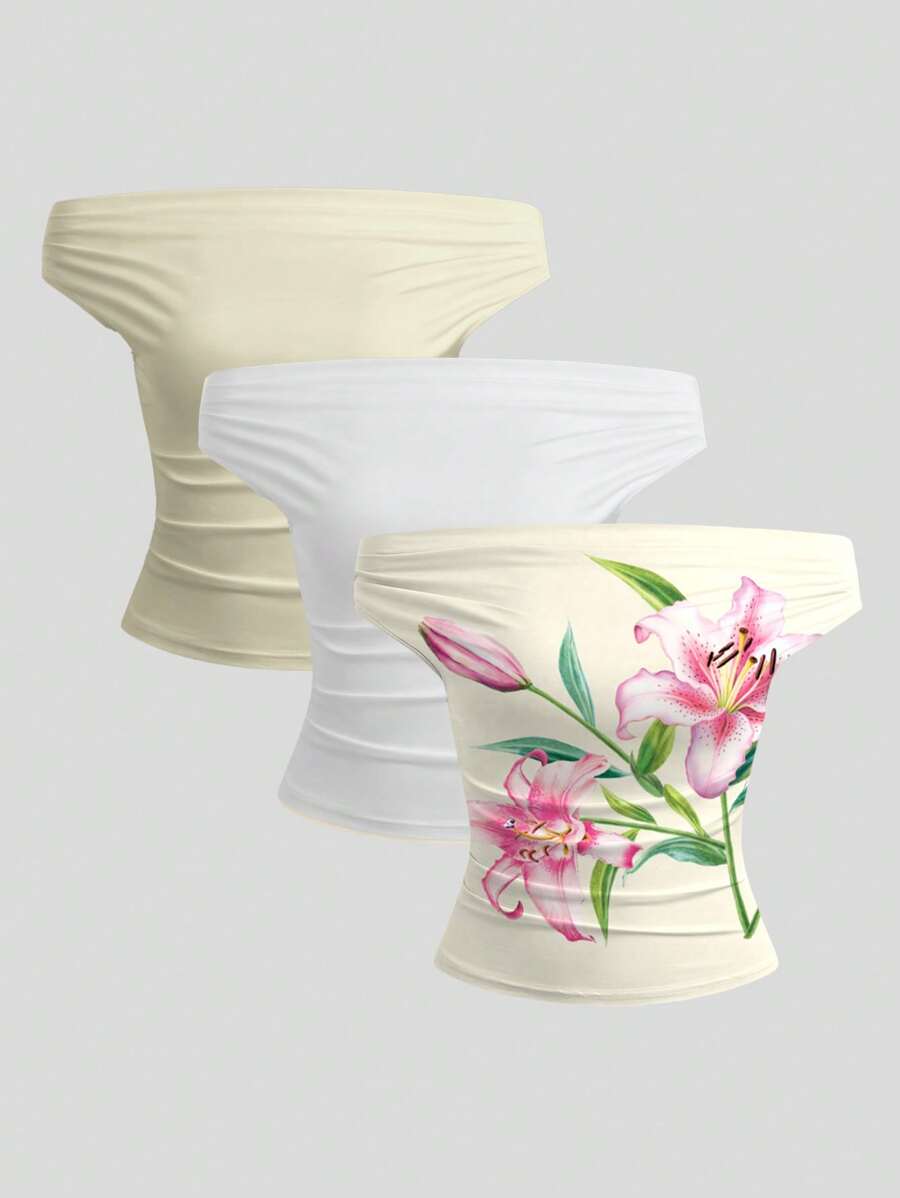 Sweetra Women's Elegant Fitted Ruffle Off-Shoulder Top, Summer - Multicolor - View 1