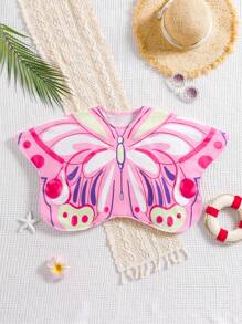 SHEIN Cute "Baby Girl" Pink Butterfly Graphic Beach Cover Up Top