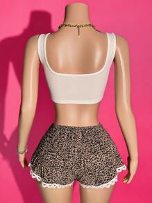 Slaydiva Damen Leopard Herz Muster Top & Shorts Zweiteiler für den täglichen Gebrauch, Rave - Khaki - Übersicht 10