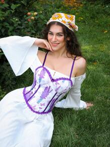 SHEIN Áo hai dây ren hoa thêu thanh lịch - Màu tím - Xem 5