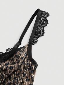ROMWE J-Fashion Rave Style Sequins & Lace Camisole For Women - Coffee Brown - View 4