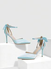 CUCCOO SZL Cuccoo 女士时尚尖头蝴蝶结高跟鞋 - 淺藍色 - 查看 6