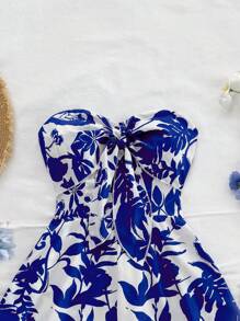 Soleia Mono sin mangas con estampado total y anudado para mujer, para el verano - Azul y blanco - Ver 5