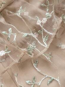 Elamini Women's Summer Mesh Patchwork Floral Embroidered Ruched Ruffle Hem A-Line Skirt - Apricot - View 5