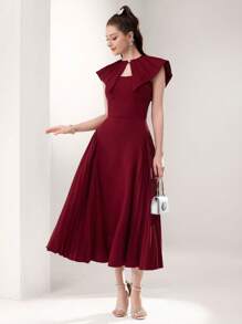 Modelyn Burgundy Red Pleated Waist A-Line Elegant Mini Dress For Ladies - Burgundy - View 4