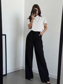 Firerie 女士优雅简约荷叶边领宽松短袖衬衫，适合通勤、度假，百搭粉色，夏季休闲装 - 白色 - 查看 7