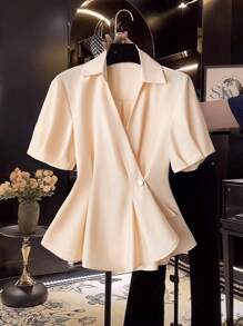 Franclia Damen Bluse mit kurzen Ärmeln und kleinen Knöpfen, eleganter und jugendlicher Look, Sommer