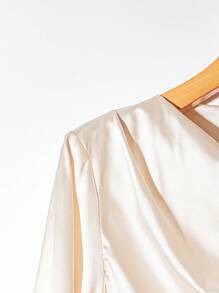 SHEIN Women's Elegant Solid Color Ruffled Collar Flared Sleeve Blouse, Commuter Style Fall Cloth For Women - Apricot - View 4