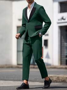 Calvornis بدلة رجالي صلبة كاجوال مكونة من سترة بياقة قبنة وبنطال بجيوب مائلة