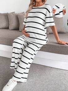 SHEIN Maternity Two Pieces Suits,Maternity Set,Maternity Clothes - White - View 1