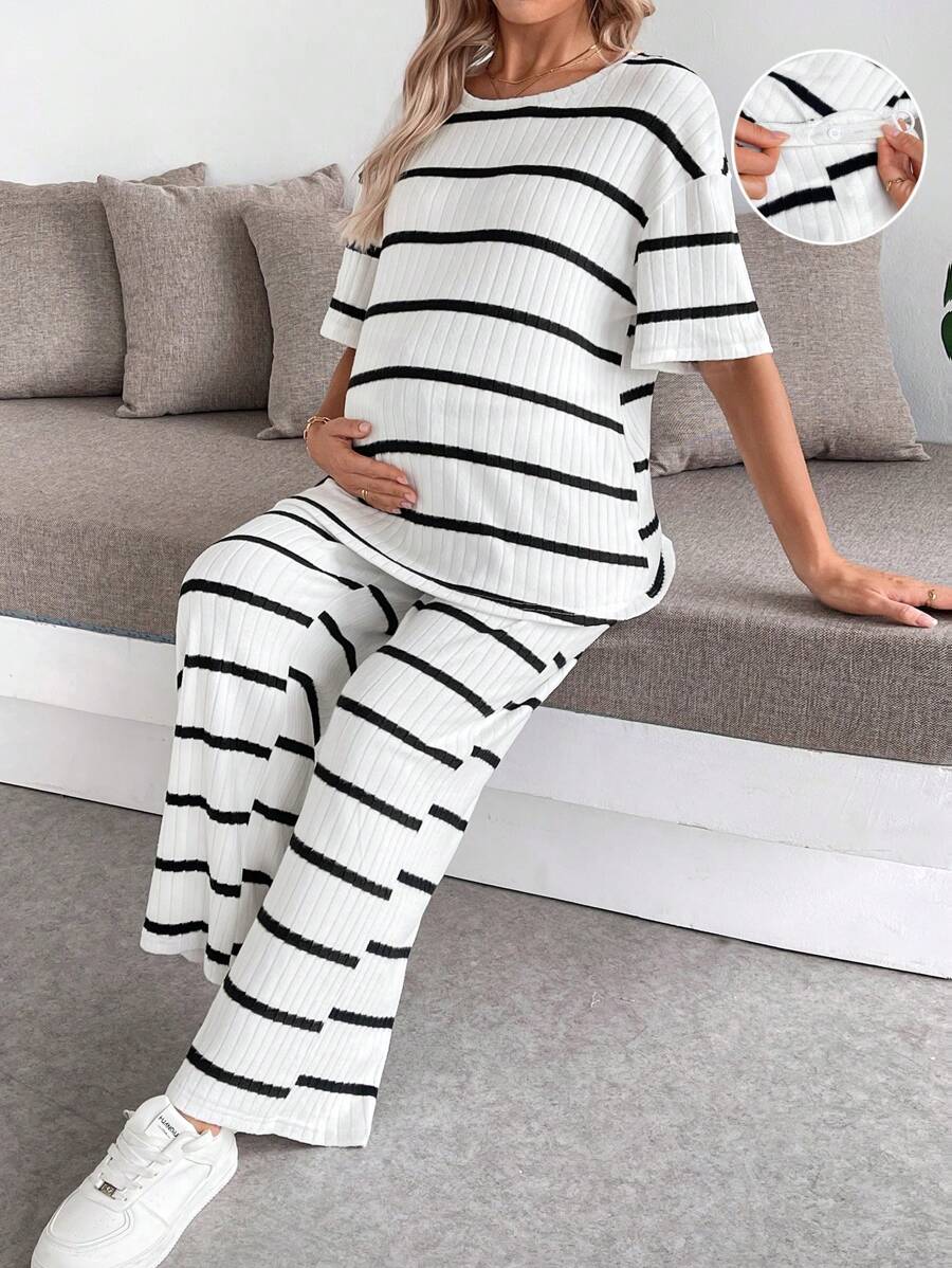 SHEIN Maternity Two Pieces Suits,Maternity Set,Maternity Clothes - White - View 1