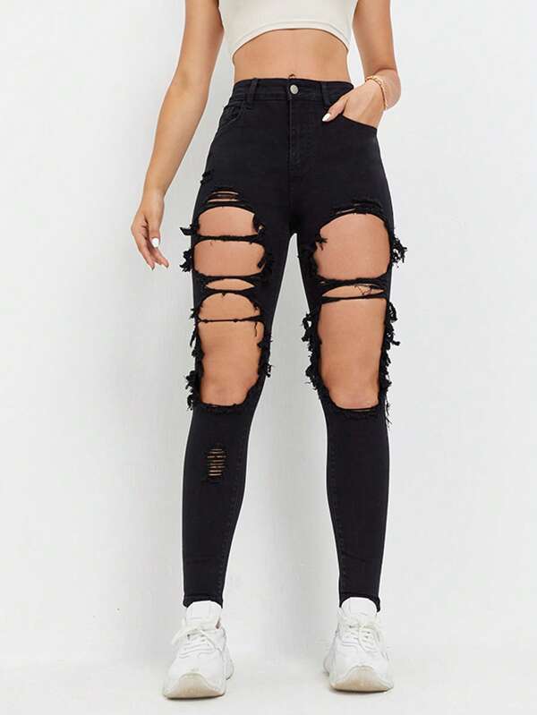 SHEIN ICON Blugi skinny cropped decupați
