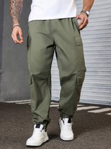 Manfinity Homme Plus Size Men's Solid Color Simple Casual Jeans - Olive Green - View 5