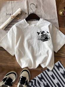 T-shirt da donna estiva  , T-shirt di Halloween taglie forti, T-shirt streetwear taglie forti, T-shirt grafica a maniche corte, Top estivo carino, Vacanze - Bianco - Visualizzare 2