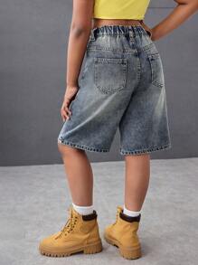 Tween Girls Y2K Fashion Streetwear Retro Blue Washed Denim Loose Baggy High Waist Bermuda Shorts Vintage Denim Baggy Long Short,Girls Summer Beach Boho Vacation Shorts, Summer Concert Festival Casual Rave Outfits, Girls Summer Brunch Church Graduation Outfits,Streetwear Back To School Outfits