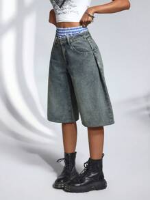 SHEIN ICON Women's Casual Washed Low Waist Wide Leg Jeans - Blue - View 3