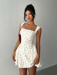 Aloruh Women's Cherry Print Square Neck Mini Dress, Fashion Summer Business Casual Woman,Bodycon Dress