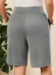 EMERY ROSE 2pcs Plus Size Women's Bermuda Shorts, Black + Gray - Light Grey - View 2