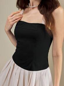 Muvela Women Simple Fashion Contrast Color Pleated Hem Camisole Mini Dress Graduation Dresses For Women Summer Outfits For Women Flowy Dress