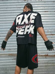 AXEPEAK Streetwear Hip Hop Racing Style Men's Shorts And Short Sleeve T-Shirt Set Summer Outfit - Black - View 2