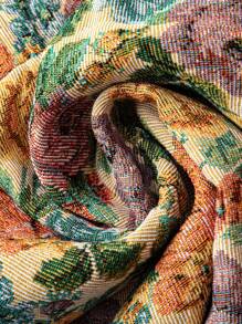 SHEIN Clasi Oil Painting Plus Size Holiday Women's Floral Half Skirt, High Waisted Elastic Waistband, Jacquard Design, Suitable For Summer/Autumn, Summer Women's A-Line Half Skirt, Clothing For Outdoor Wear - Multicolor - View 4