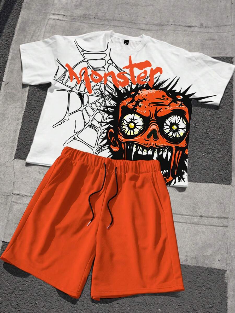 Manfinity EMRG Zombie Print Young Streetwear T-Shirt Set For Men - Multicolor - View 1