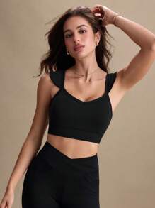 Eassivo Eassivo Women's Casual Ruffled Backless Sports Bra With Removable Pads, Suitable For Daily Wear & Yoga, - Black - View 3