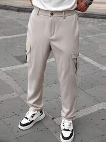 Manfinity Homme 男士休闲简约工装裤 - 卡其色 - 查看 6