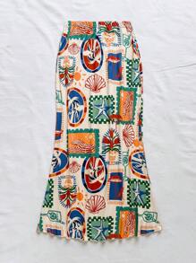 Soleia Women's Resort Beach Casual Coconut Tree, Orange, Lemon Fruit Colorful Print Skirt - Multicolor - View 3