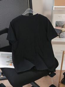 LOONEY TUNES X SHEIN Camiseta de manga corta informal con estampado de letras inglesas y gráficos de dibujos animados para niño preadolescente, cómoda para el verano