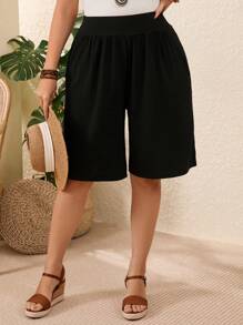 EMERY ROSE 2pcs Plus Size Women's Bermuda Shorts, Black + Gray - Light Grey - View 3