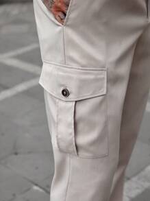 Manfinity Homme 男士休闲简约工装裤 - 卡其色 - 查看 5