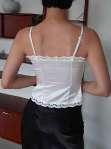 DAZY Damen Spitzen-Trägerhemd Trägertop Crop Damen Oberteile - Weiss - Übersicht 5